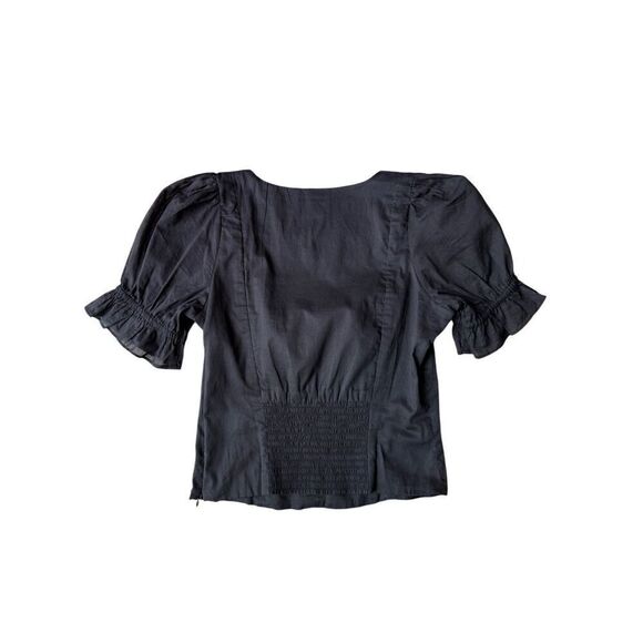 1.STATE Women's Puff Sleeve Cinched Front Sweetheart Top In Black - Picture 8 of 13